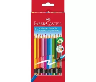 Faber-Castell Цветные карандаши Colour Pencils с ластиками в картонной коробке 12 шт.