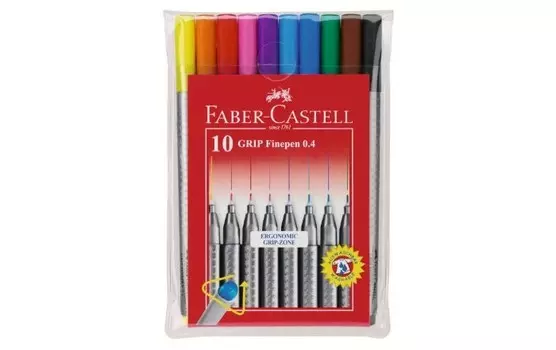 Faber-Castell Набор капиллярных ручек Grip Finepen трехгранные 0,4 мм 10 цветов