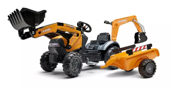 Falk Фронтальный погрузчик-экскаватор Case с педалями, ковшом и прицепом
