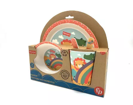 Fisher Price Набор посуды из бамбука Веселые зверята (5 предметов)
