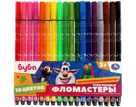 Фломастеры Умка трёхгранные Буба 18 цветов