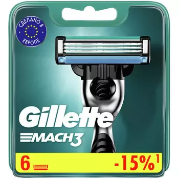 Gillette Сменные кассеты Mach 3 с 3 лезвиями 6 шт.