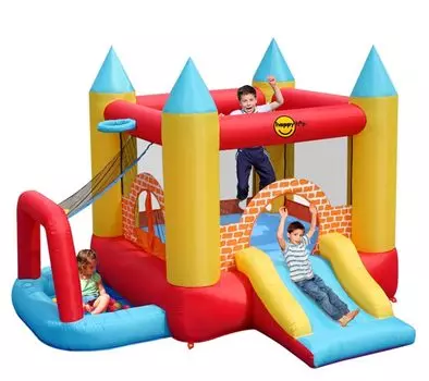 Happy Hop Надувной батут с горкой Мини Замок 4 в 1 9114