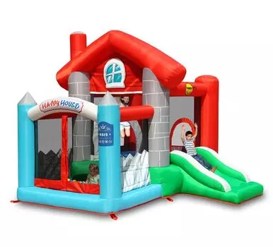 Happy Hop Надувной батут с горкой Счастливый дом 9315