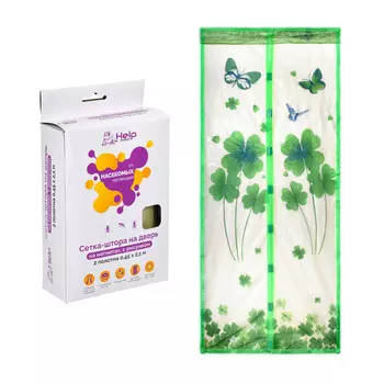 Help Сетка-штора на дверь противомоскитная с рисунком магнитами и крепежом 45x210 см