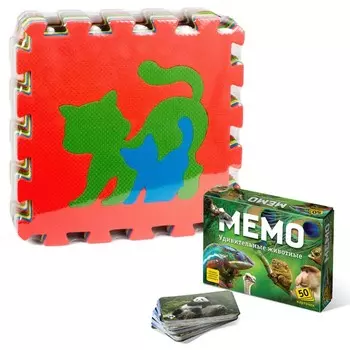 Игровой коврик Тебе-Игрушка Мягкий пол универсальный Животные + Мемо игра Удивительные животные