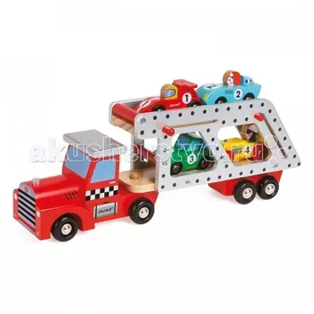 Janod Автовоз с 4 гоночными машинками