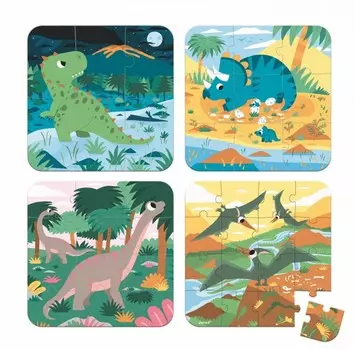 Janod Набор пазлов Динозавры в прямоугольном чемоданчике