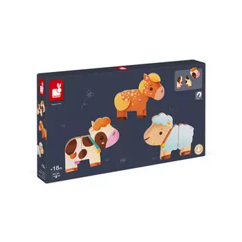 Janod Набор вертикальных магнитных пазлов Забавная ферма