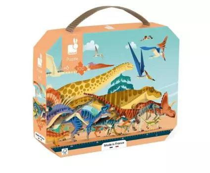 Janod Пазл Диномир панорамный в чемоданчике 100 элементов