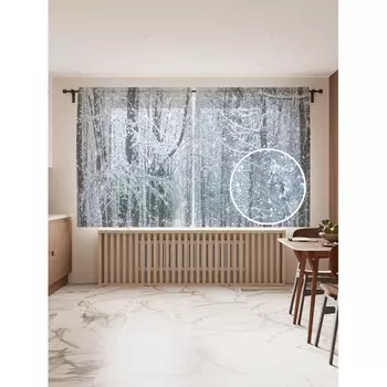 JoyArty Фототюль Лесные снега 2 полотна со шторной лентой + 50 крючков 145x180 см