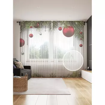 JoyArty Фототюль Нарядные еловые лапы 2 полотна со шторной лентой + 50 крючков 145x265 см