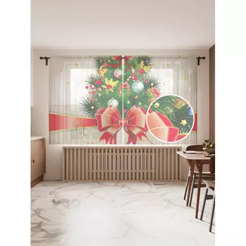 JoyArty Фототюль Новогодняя открытка 2 полотна со шторной лентой + 50 крючков 145x180 см