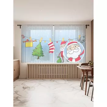 JoyArty Фототюль Новогодняя сушилка 2 полотна со шторной лентой + 50 крючков 145x180 см