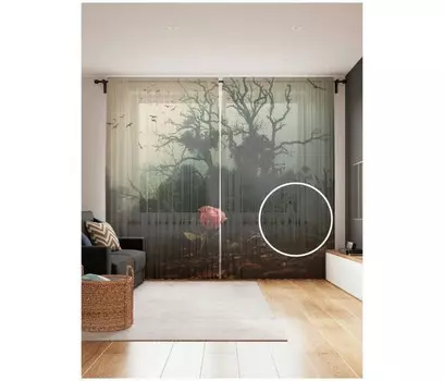 JoyArty Фототюль Роза в мрачном лесу 2 полотна со шторной лентой + 50 крючков 145x265 см