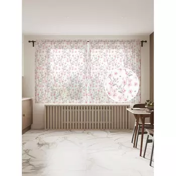 JoyArty Фототюль Розовые цветы 2 полотна со шторной лентой + 50 крючков 145x180 см