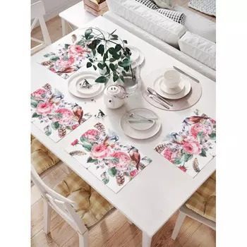 JoyArty Комплект тканевых салфеток Птицы в пионах 46х32 см 4 шт.