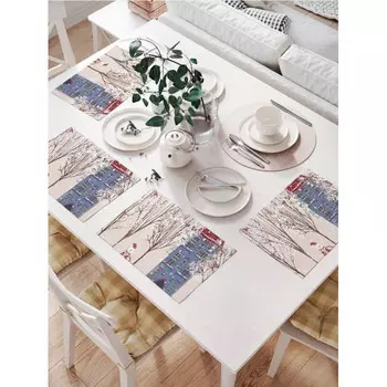 JoyArty Комплект тканевых салфеток Снеговик во дворе 46x32 см 4 шт.