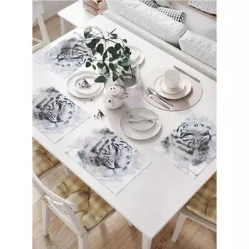 JoyArty Комплект тканевых салфеток Тигр альбинос для сервировки стола 46x32 см 4 шт.