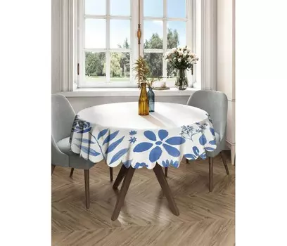 JoyArty Круглая скатерть на кухонный и праздничный стол Акварельная гжель 150x150 см