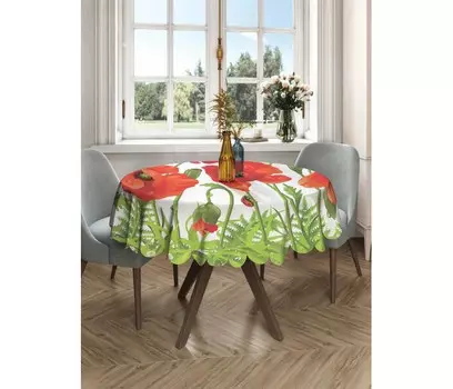 JoyArty Круглая скатерть на кухонный и праздничный стол Ароматные маки 150x150 см