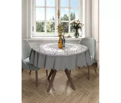 JoyArty Круглая скатерть на кухонный и праздничный стол Ажурные круги 150x150 см