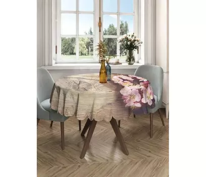JoyArty Круглая скатерть на кухонный и праздничный стол Цветки вишни 150x150 см
