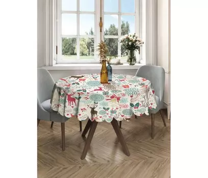 JoyArty Круглая скатерть на кухонный и праздничный стол Новогодние олени 150x150 см