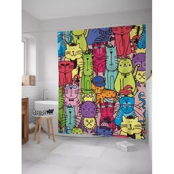 JoyArty Штора для ванной Кошачья площадь 180х200 см