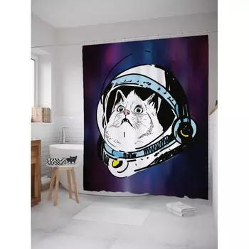 JoyArty Штора для ванной Кот в космосе 180х200 см