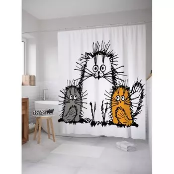 JoyArty Штора для ванной Мохнатые коты 180х200 см
