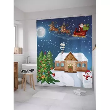 JoyArty Штора для ванной Встреча с Сантой 180х200 см