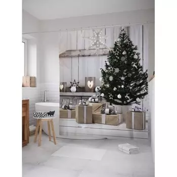 JoyArty Штора-занавеска для ванной из сатена с крючками Аккуратные подарки 200х180 см