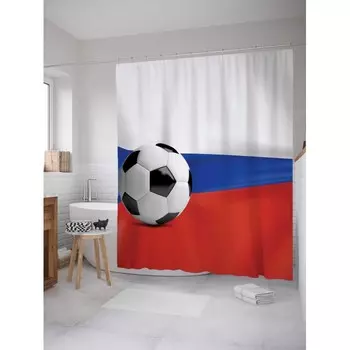 JoyArty Штора-занавеска для ванной из сатена с крючками Футбольная Россия 200х180 см