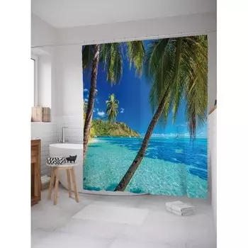 JoyArty Штора занавеска из сатена с крючками Широкий пляж 200х180 см