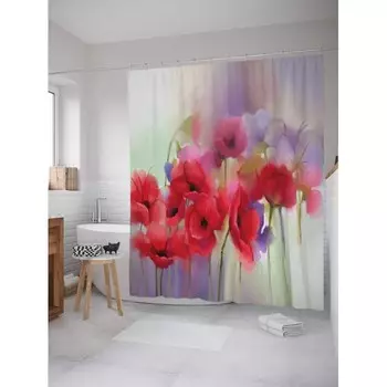 JoyArty Штора занавеска из сатена с крючками Маковый туман 200х180 см