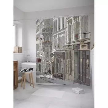 JoyArty Штора занавеска из сатена с крючками Уютная улица 200х180 см