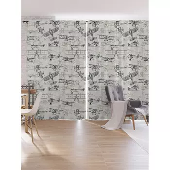 JoyArty Шторы под лён Чертежи самолетов серия Oxford DeLux 340х265 см