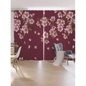 JoyArty Шторы под лён Цветки сакуры серия Oxford DeLux, 340х265 см
