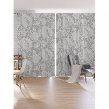 JoyArty Шторы под лён Цветочный узор с листьями серия Oxford DeLux 340х265 см
