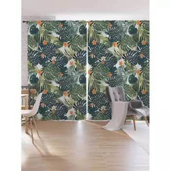 JoyArty Шторы под лён Тропический мотив серия Oxford DeLux 340х265 см