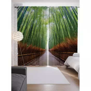 JoyArty Шторы с фотопечатью Бамбуковый заповедник из сатена 290х265 см