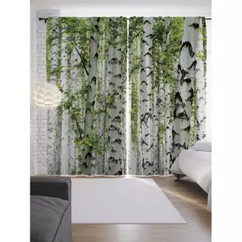 JoyArty Шторы с фотопечатью Березы умиляют из сатена 290х265 см