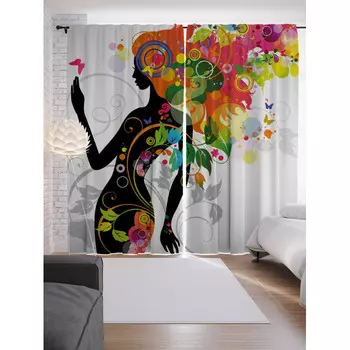 JoyArty Шторы с фотопечатью Цветастая девушка из сатена 290х265 см