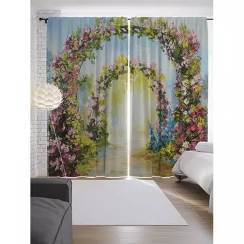 JoyArty Шторы с фотопечатью Цветочная двойная арка из сатена 290х265 см