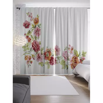 JoyArty Шторы с фотопечатью Цветочный уголок из сатена 290х265 см