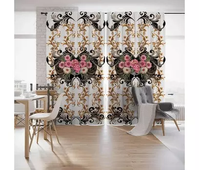 JoyArty Шторы с фотопечатью Цветы и виньетки из сатена 290х265 см
