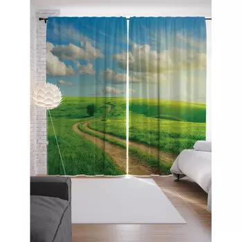 JoyArty Шторы с фотопечатью Дорога через холмы из сатена 290х265 см