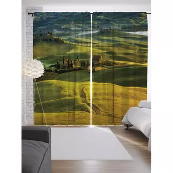 JoyArty Шторы с фотопечатью Холмовые пути из сатена 290х265 см