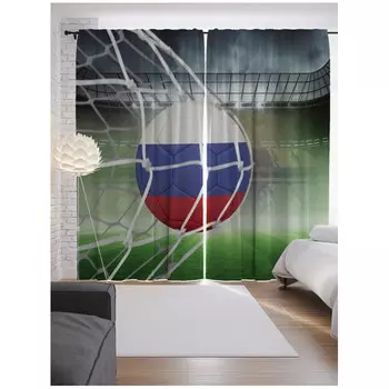 JoyArty Шторы с фотопечатью Эффектный гол из сатена 290х265 см